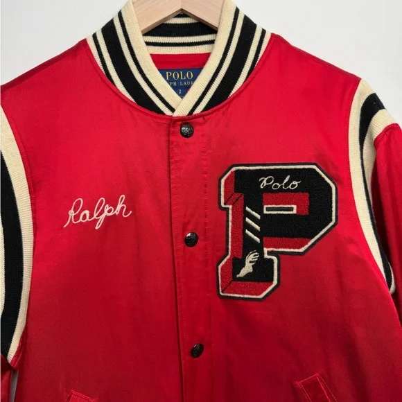 Polo Ralph Lauren Red and Cream “p-patch 1967” satin bomber jacket